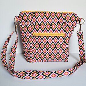 NEW Pink Yellow Geometric Crossbody Purse | Lightweight Washable Shoulder Bag